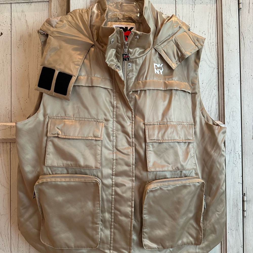 DKNY heart collection new and never worn cargo vest with hood.